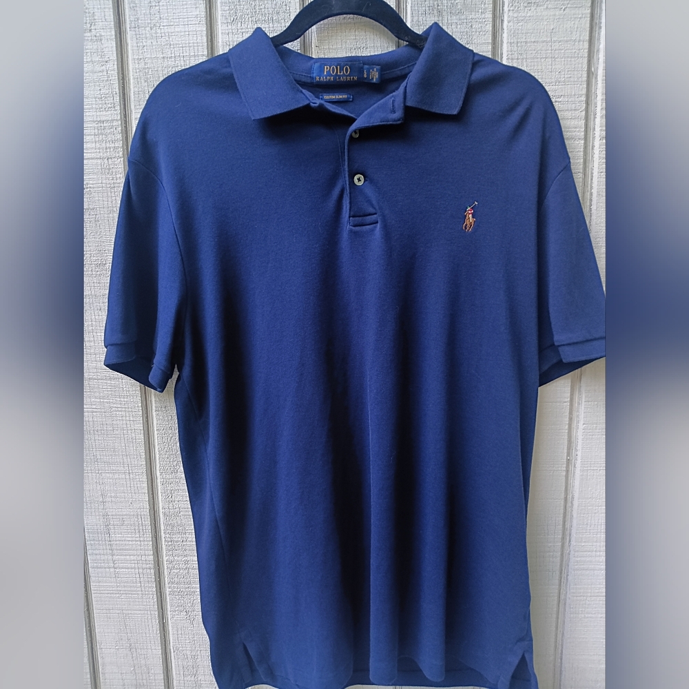 Polo Ralph Lauren Custom Slim Fit Navy Polo Shirt - Size Large"